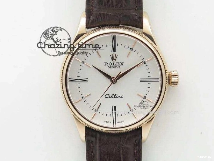 Dial White Stick Brown Best Leather A3165 Strap VF Date Cellini Edition Markers On RG 0910
